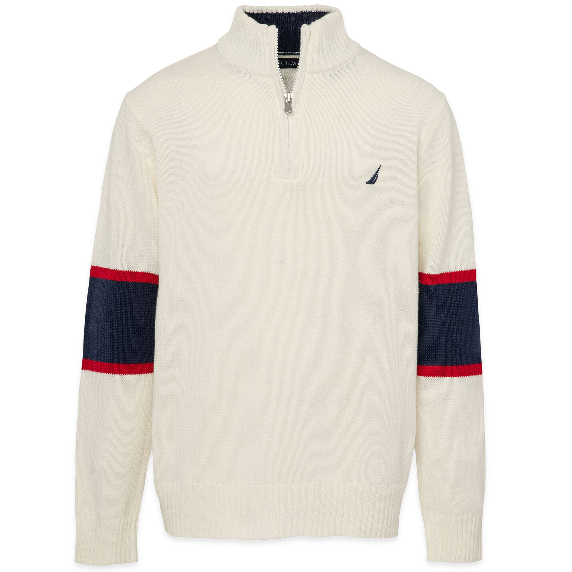 BOYS' STRIPED-SLEEVE QUARTER-ZIP SWEATER (8-20),Chalk,large