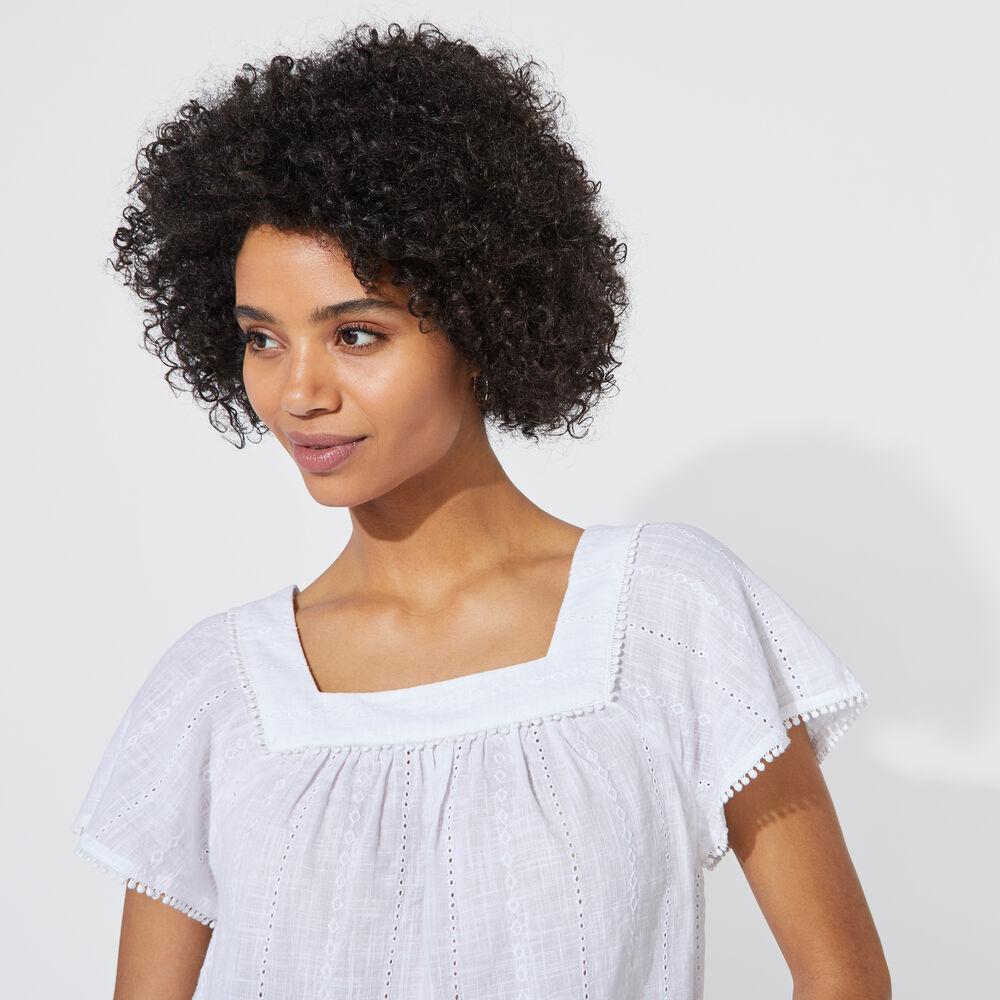 NAUTICA JEANS CO. EMBROIDERED STRIPE SQUARE NECK TOP,Bright White,large