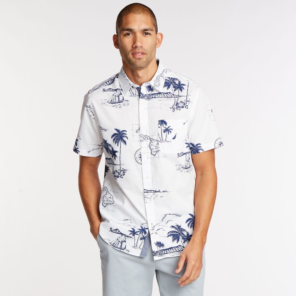 Short Sleeve Classic Fit Shirt in Sail Print,Bright White,large
