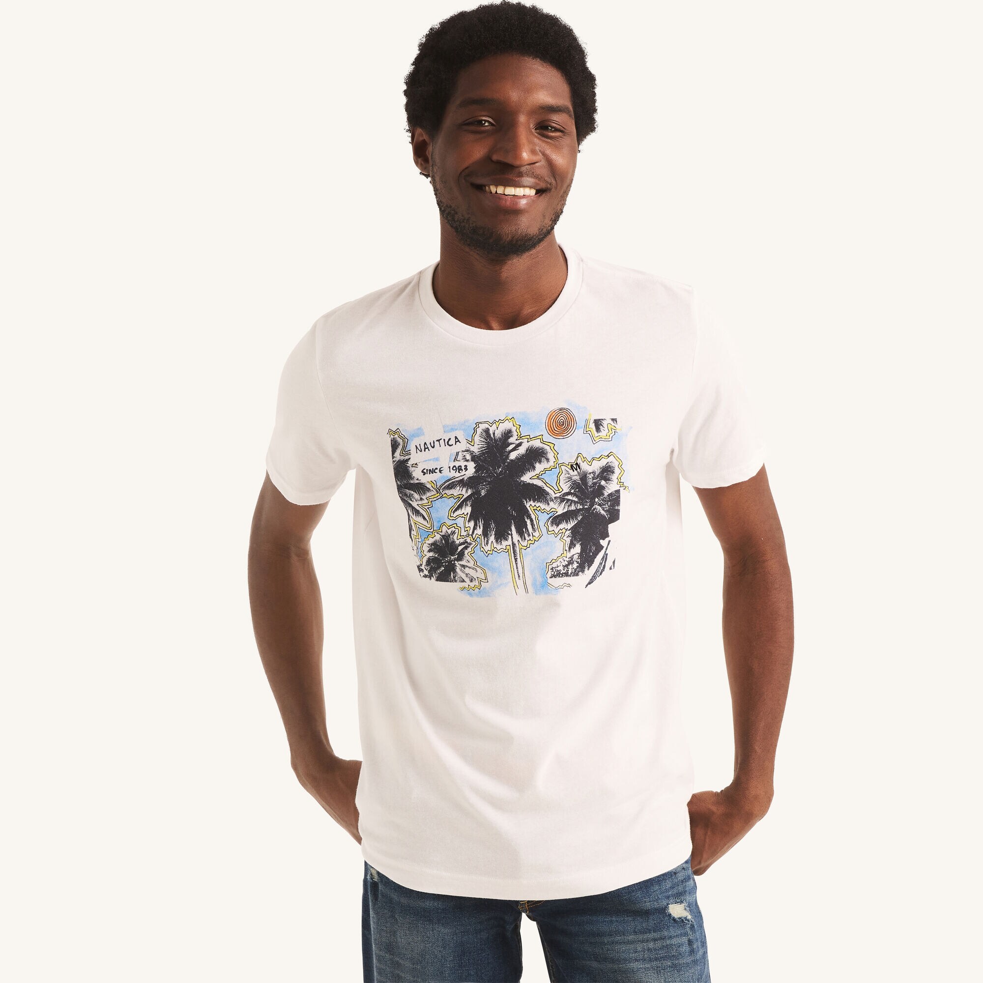 Palm Trees Graphic T-Shirt,Bright White,large