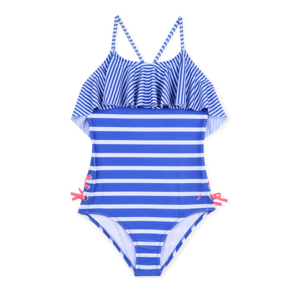 Girls' One-Piece Swimsuit in Mixed Stripe,Blue Stern,large