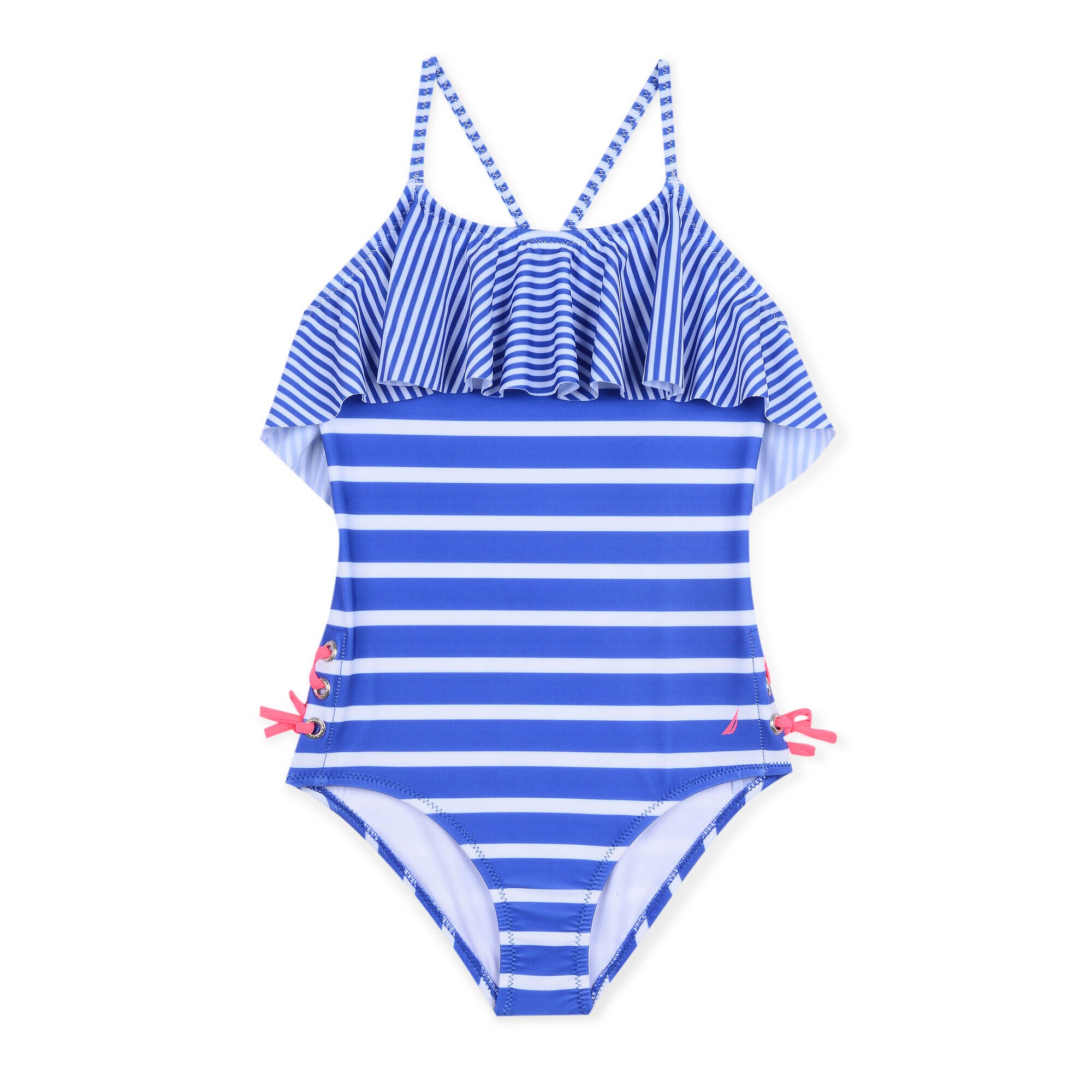 Girls' One-Piece Swimsuit in Mixed Stripe,Blue Stern,large