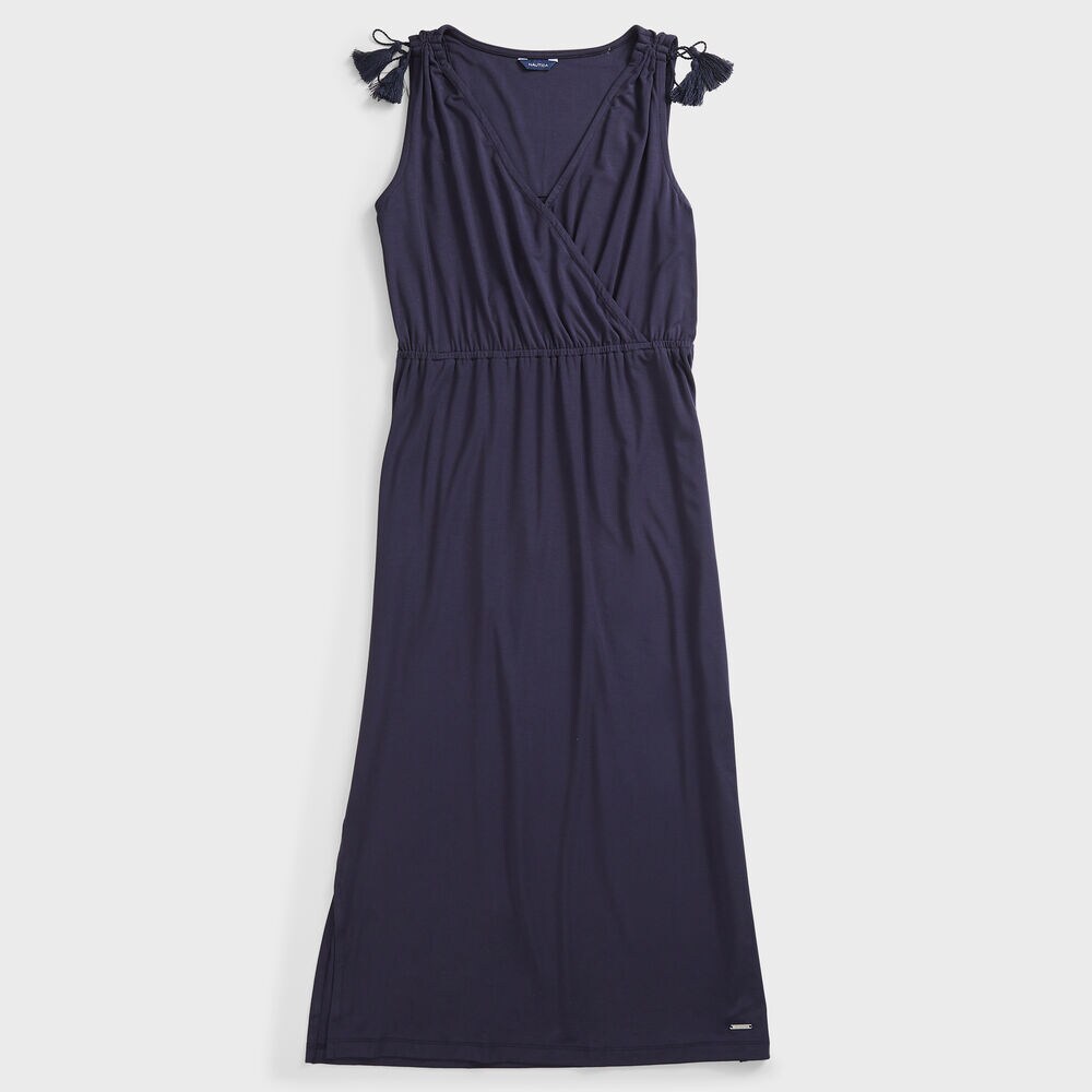 SLEEVELESS KNIT MIDI DRESS,Stellar Blue Heather,large