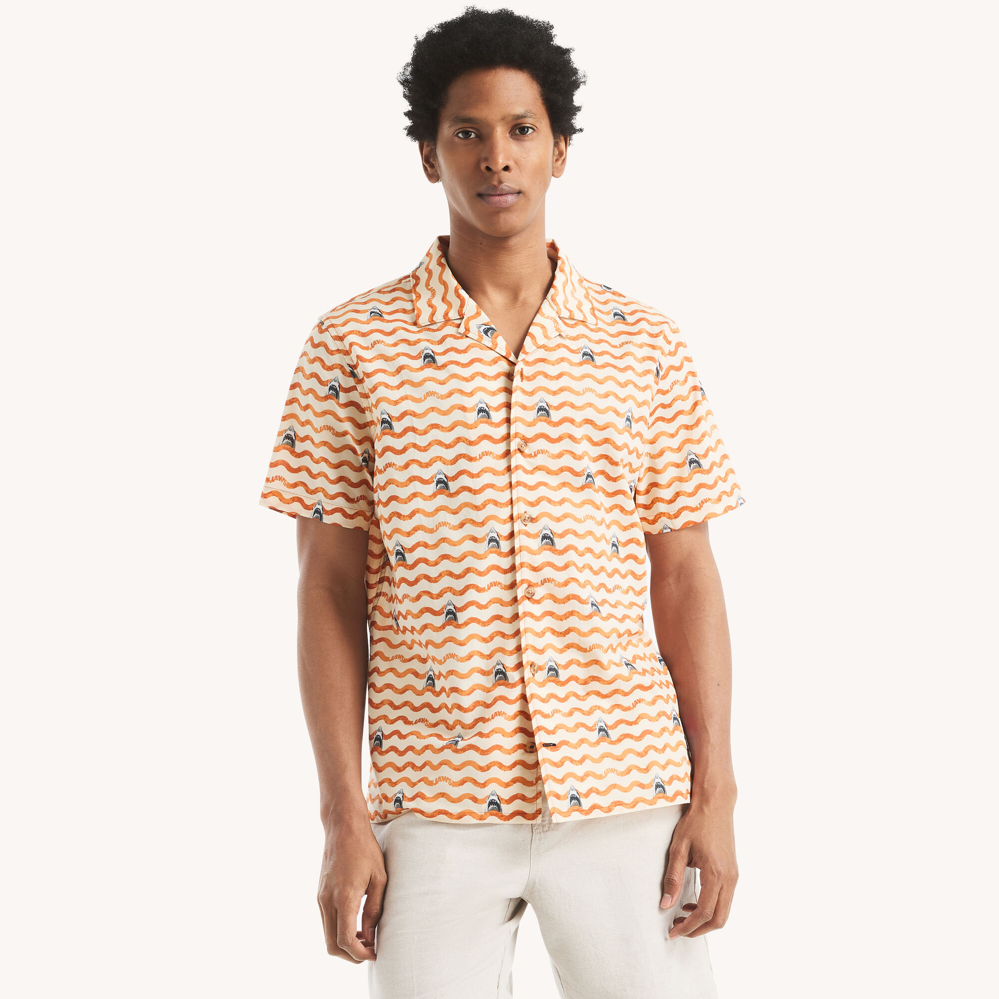 JAWS x Nautica Printed Short-Sleeve Camp Shirt,Nasturtium,large