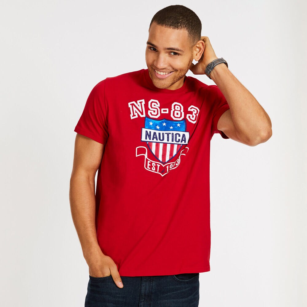 Patriotic Crewneck T-Shirt,Nautica Red,large
