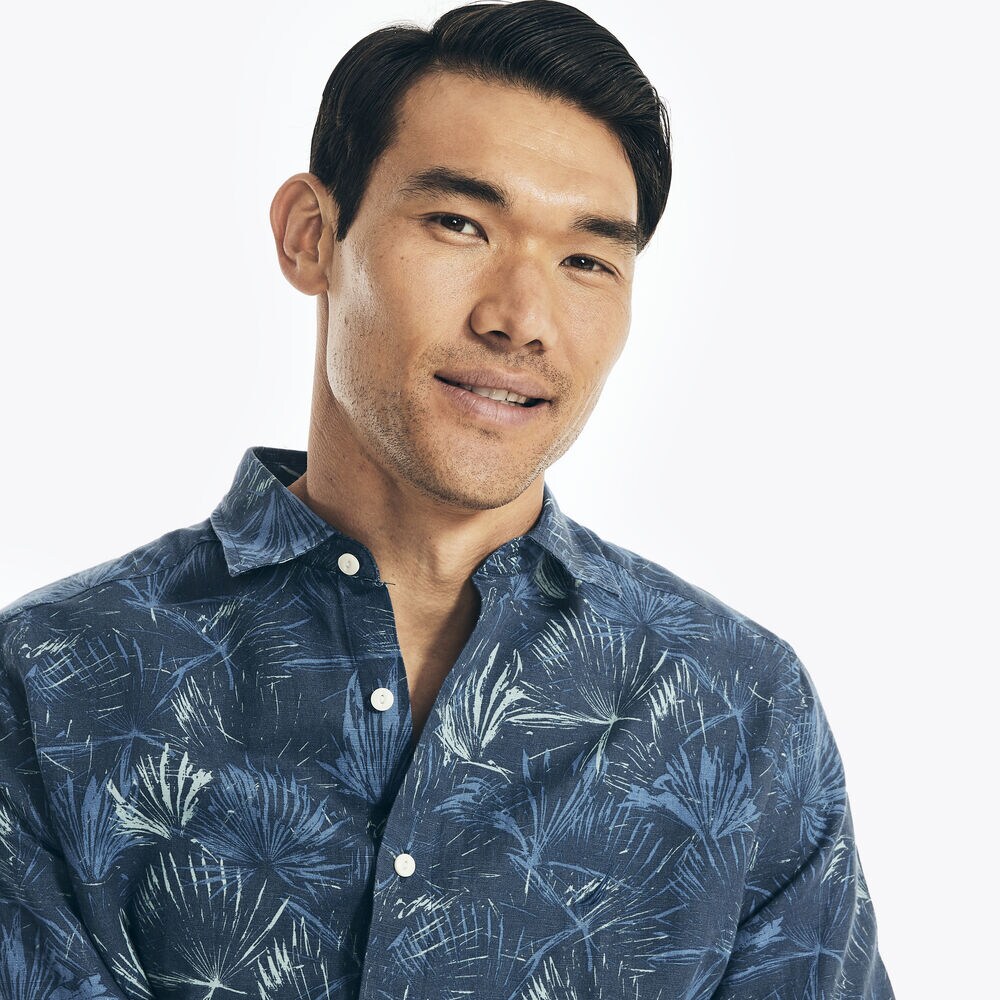 CLASSIC FIT PALM PRINT LINEN SHIRT,Lapis Blue,large