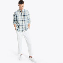CLASSIC FIT PLAID LINEN SHIRT,Noon Blue,large