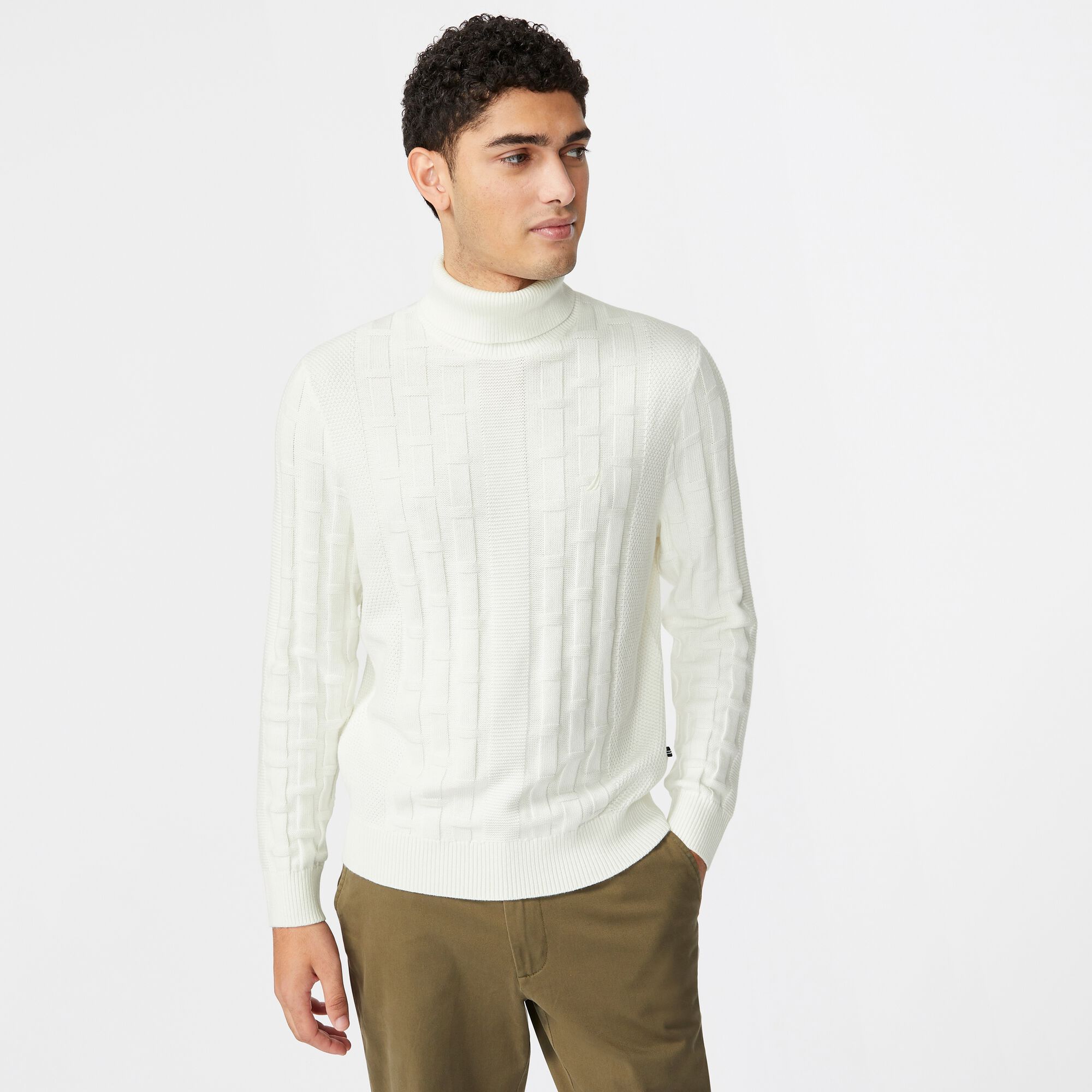 TEXTURED COTTON-BLEND TURTLENECK,Marshmallow,large