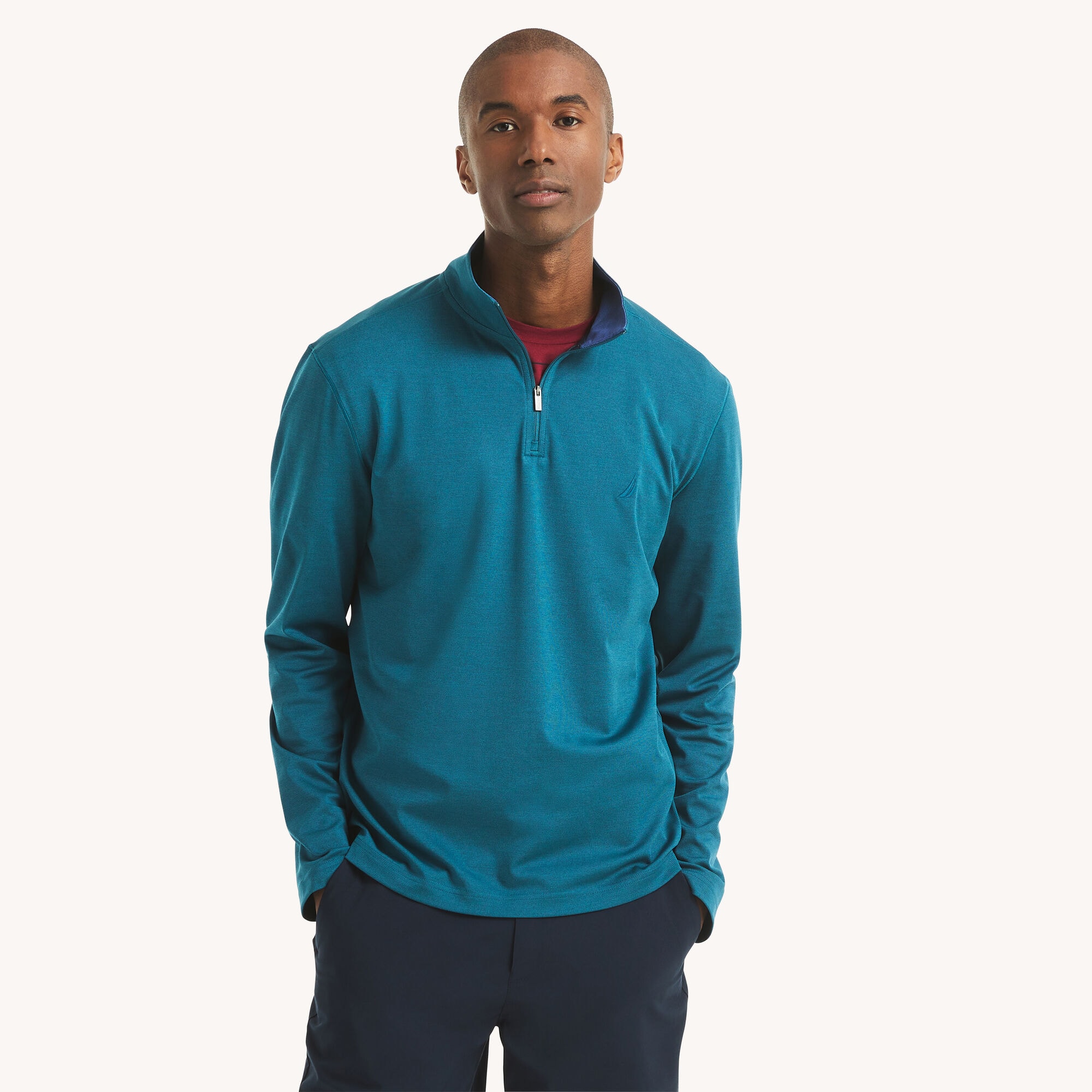 Textured Interlock Quarter-Zip Pullover Sweatshirt,Capri Blue,large