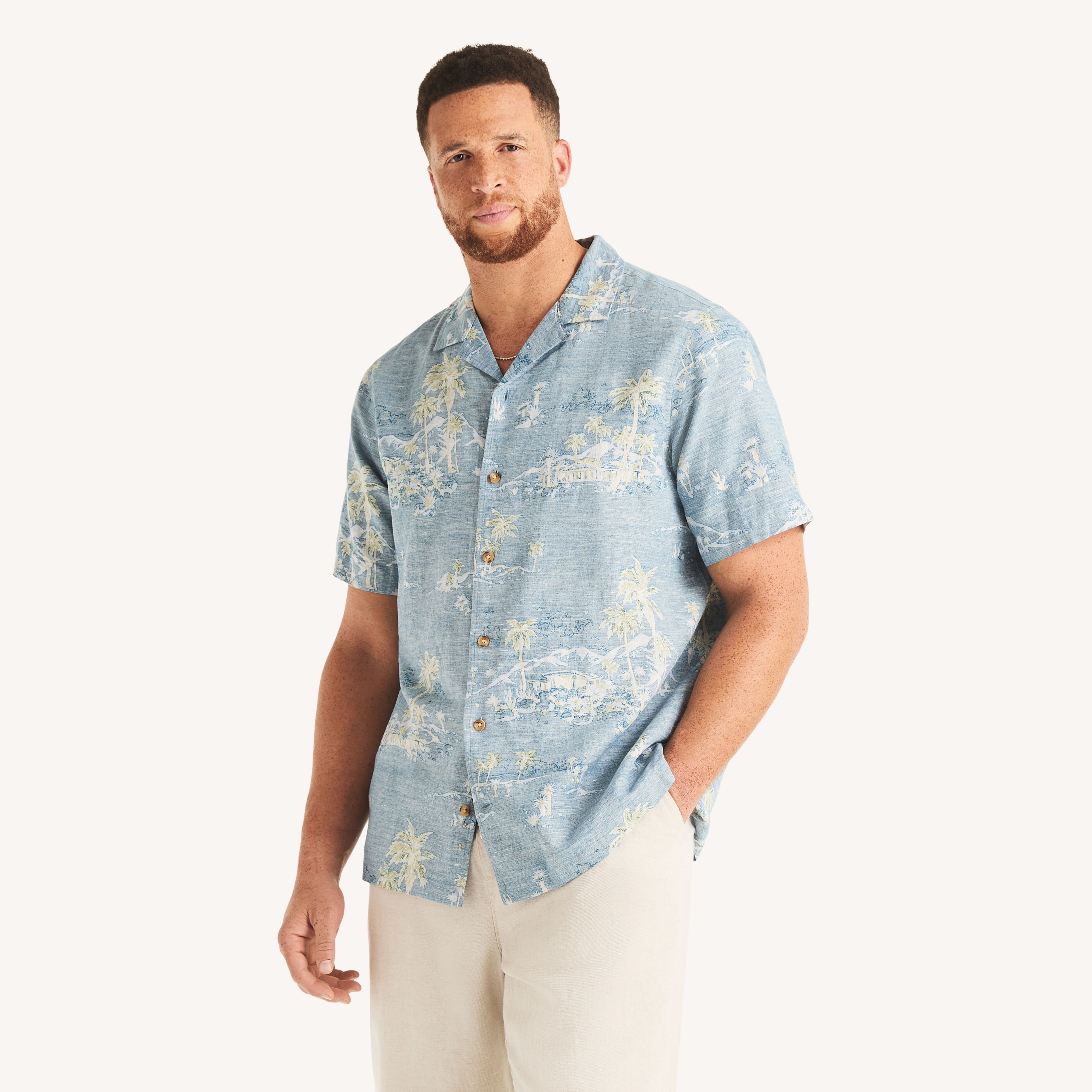 Big & Tall Printed Short-Sleeve Camp Linen Shirt | Nautica