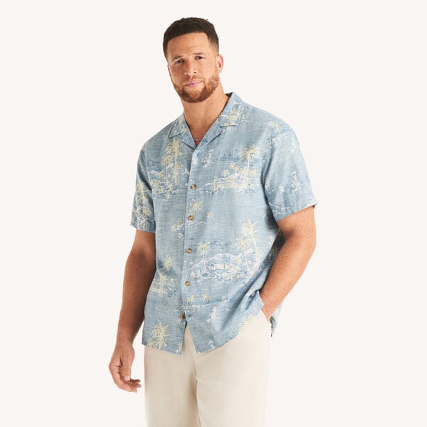 Big & Tall Printed Short-Sleeve Camp Linen Shirt