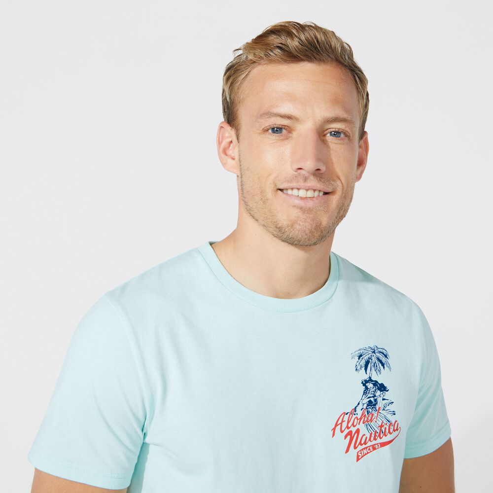 BIG & TALL HAWAIIAN GRAPHIC TEE,Aquabreeze,large