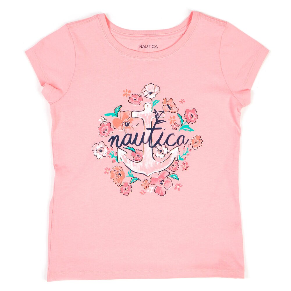 Little Girls' Floral Anchor Tee (4-6X),Reckoning Red,large