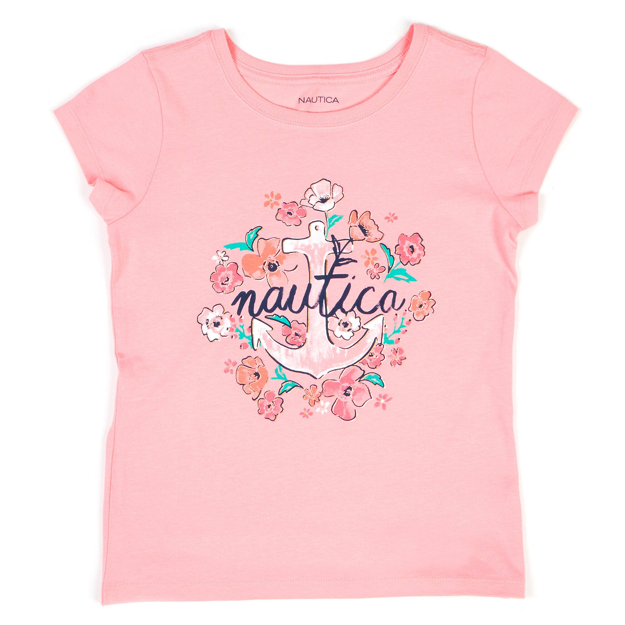 Little Girls' Floral Anchor Tee (4-6X),Reckoning Red,large