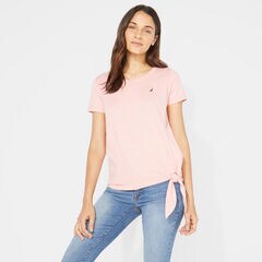 TIE FRONT KNIT TOP,Prism Pink,large