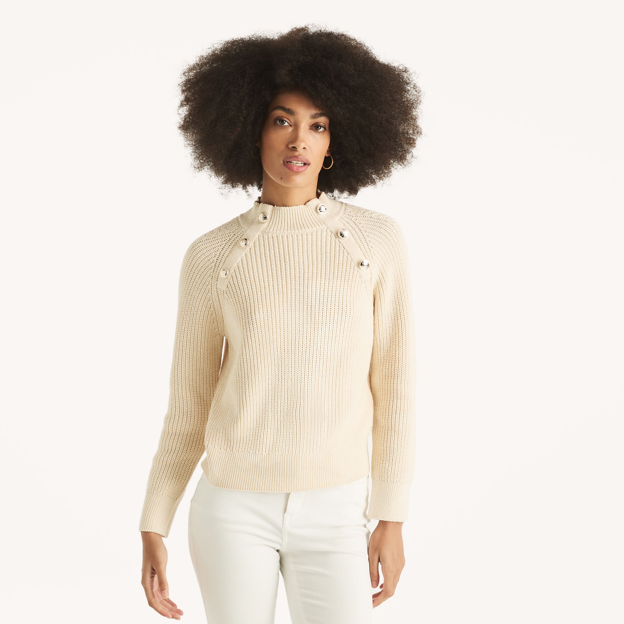 Button Mock-Neck Sweater,Sail White,large
