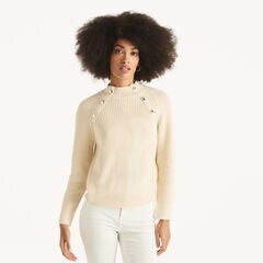 Button Mock-Neck Sweater,Sail White,large