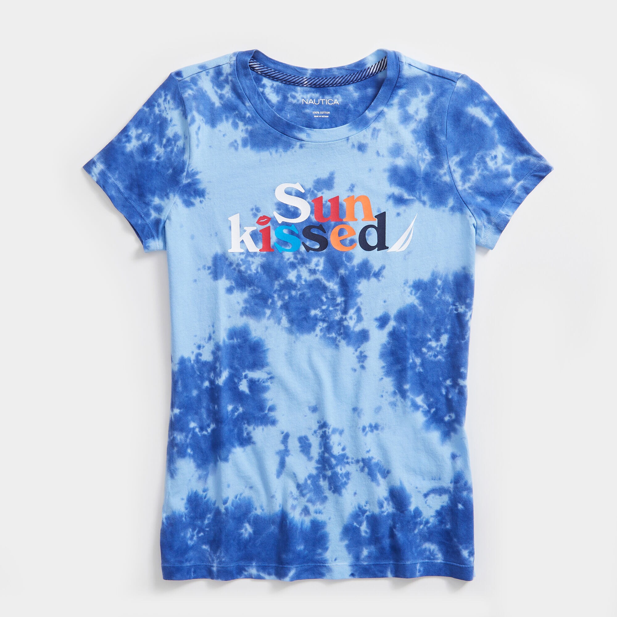 SUNKISSED FOIL PRINT TIE DYE T-SHIRT,Bolt Blue,large