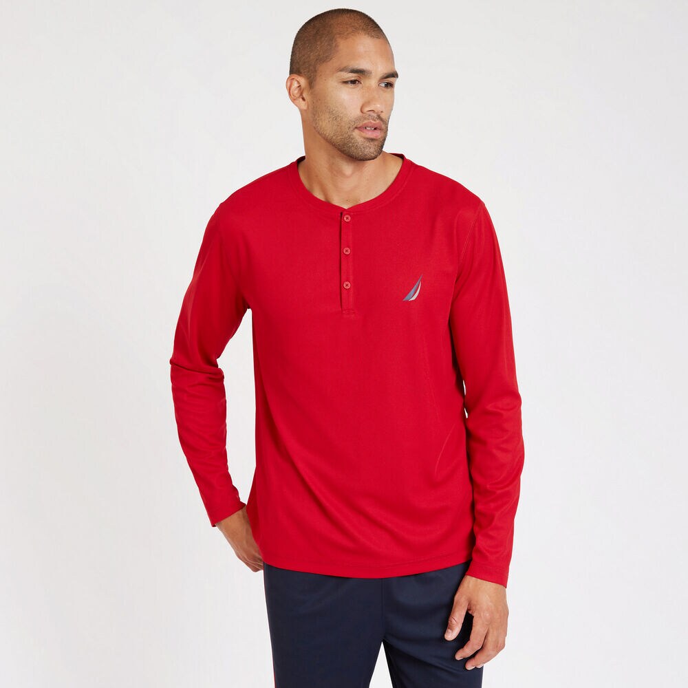Sueded Jersey Long Sleeve Performance Henley,Nautica Red,large