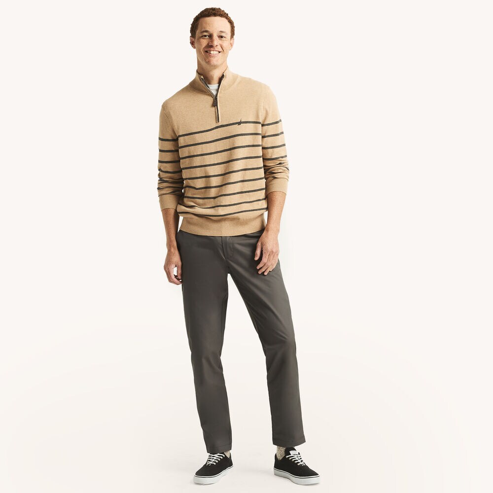 Navtech Striped Quarter-Zip Sweater,Camel Heather,large