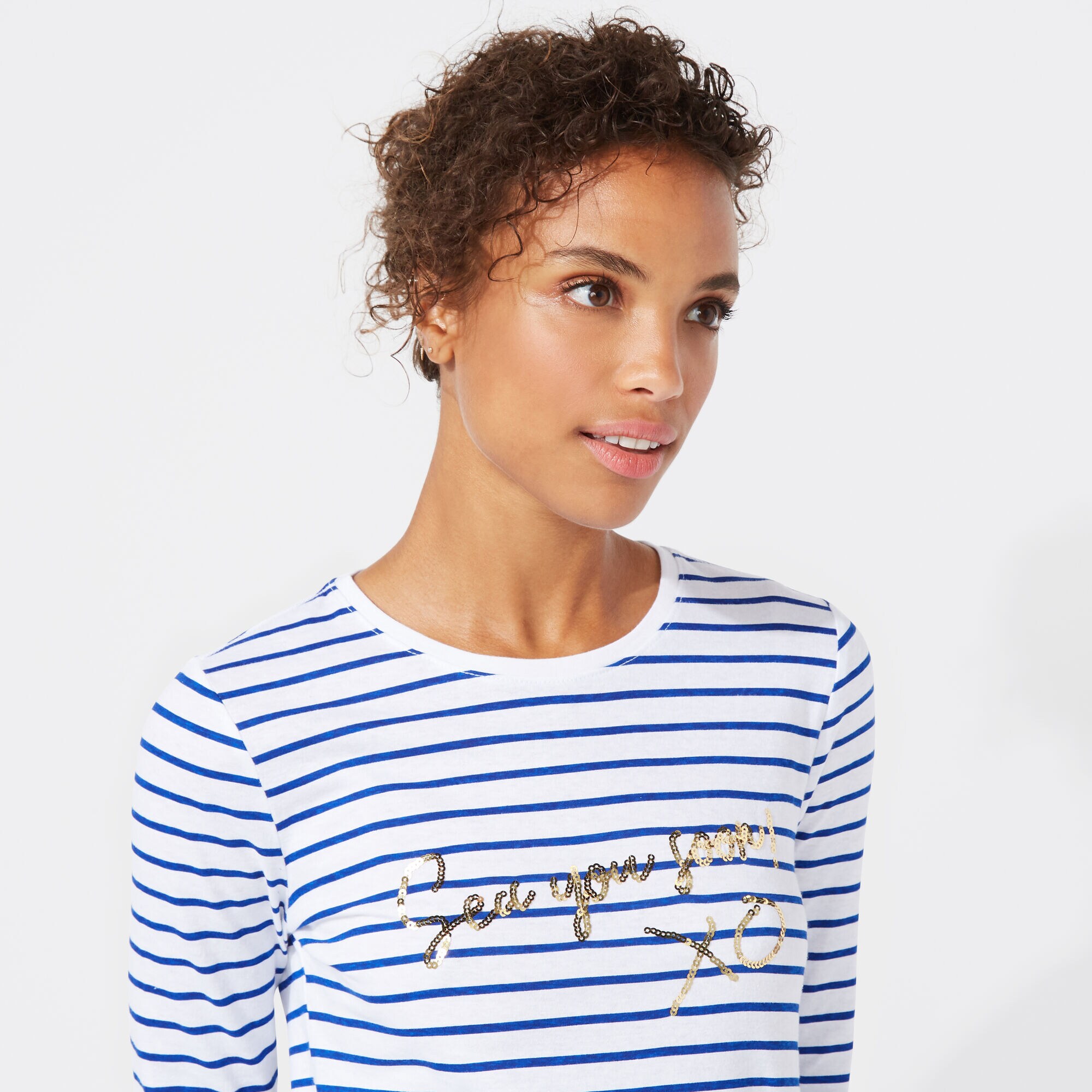 SEQUIN-EMBELLISHED LONG SLEEVE T-SHIRT,Bright White,large