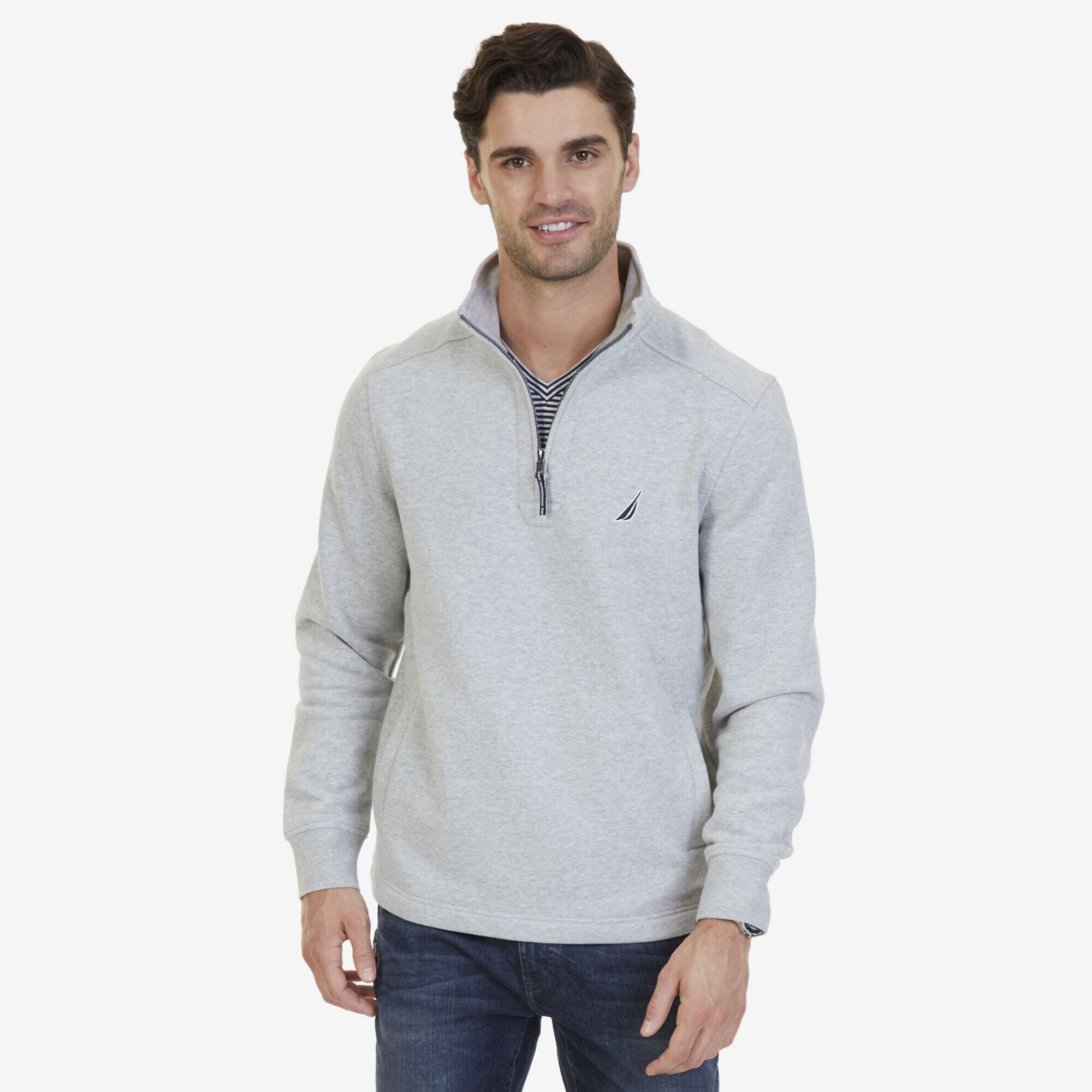 Nautica Big & Tall Quarter Zip Pullover,Grey Heather,large