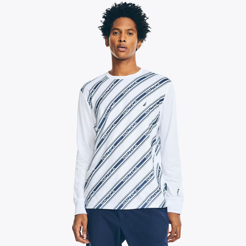 NAVTECH LOGO-STRIPE LONG-SLEEVE T-SHIRT,Bright White,large