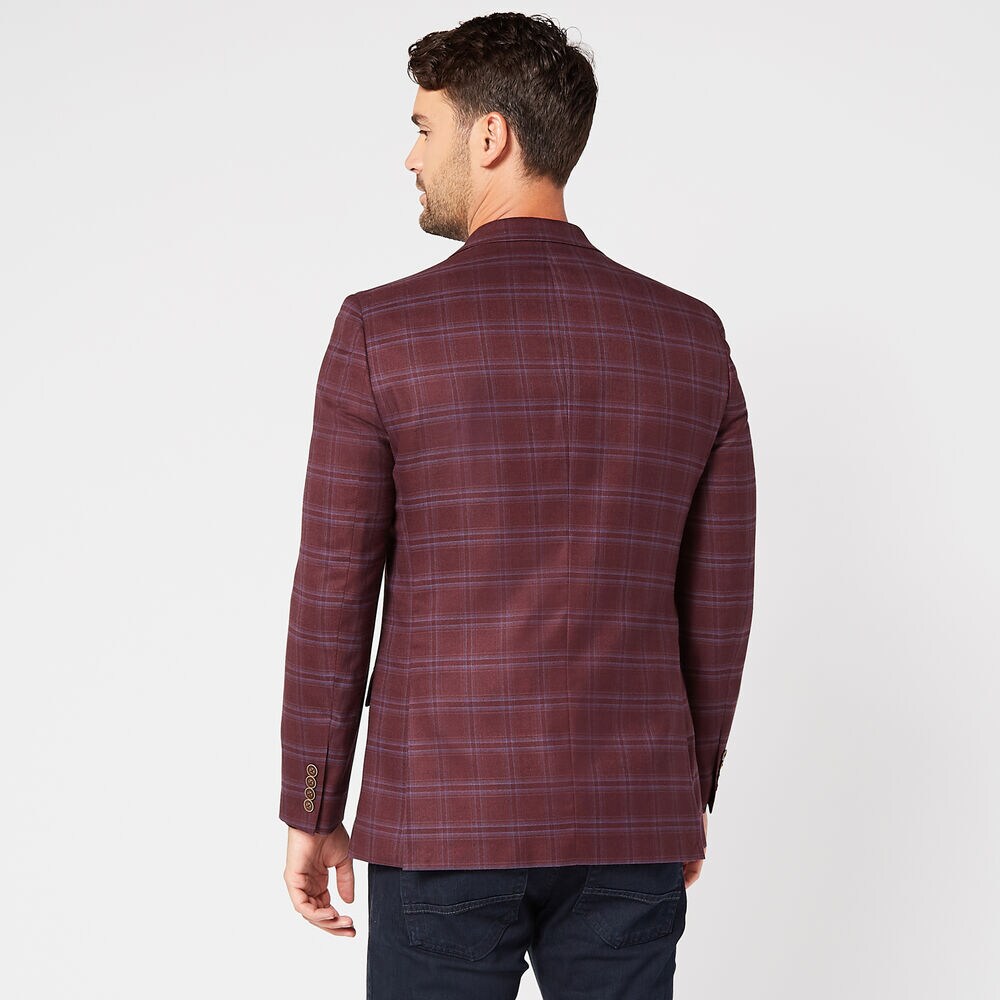 STRETCH PLAID JACKET IN BURGUNDY,Melonberry,large