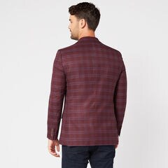 STRETCH PLAID JACKET IN BURGUNDY,Melonberry,large