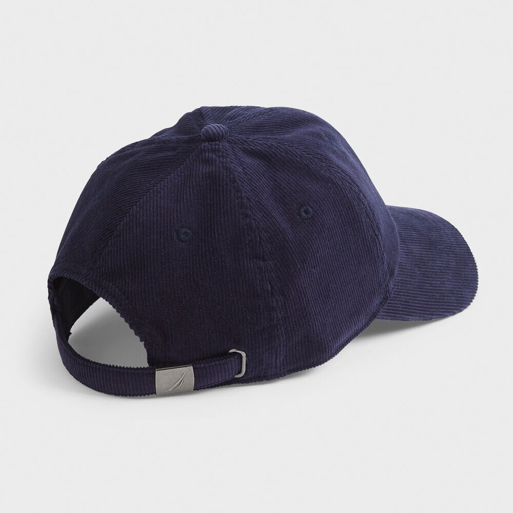 EMBROIDERED LOGO CORDUROY CAP,Navy,large