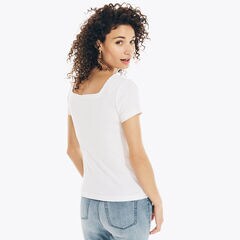 SQUARE-NECK SHORT-SLEEVE HENLEY,Bright White,large
