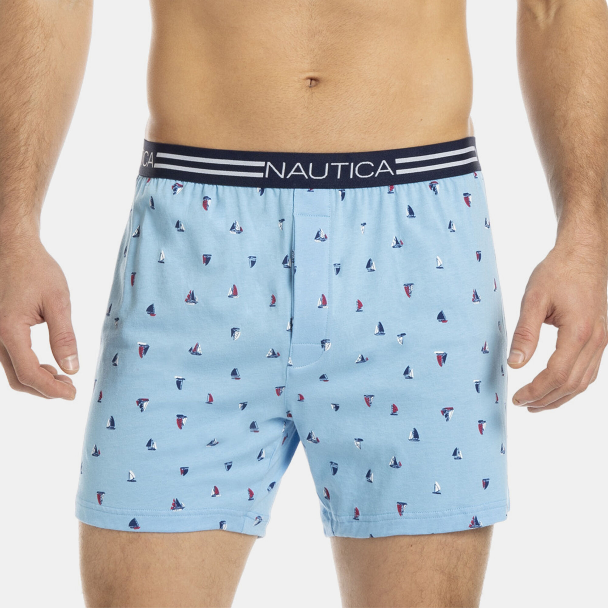 Knit Boxer in Sailboat Print,Angel Blue,large