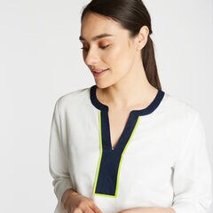 LINEN TUNIC TOP IN CONTRAST TRIM,Bright White,large