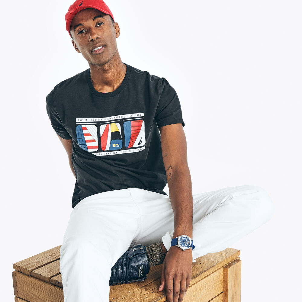 SUSTAINABLY CRAFTED SAILING GRAPHIC T-SHIRT,True Black,large