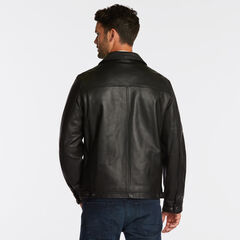 GENUINE LEATHER OPEN BOTTOM JACKET,Black,large