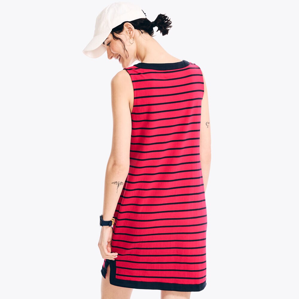 Lace-Up Striped Tunic Dress,Sailor Red,large