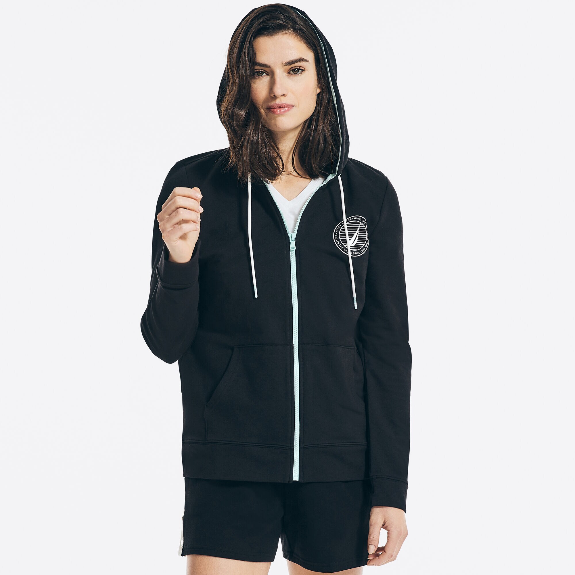 SUSTAINABLY CRAFTED GRAPHIC FULL-ZIP HOODIE,True Black,large