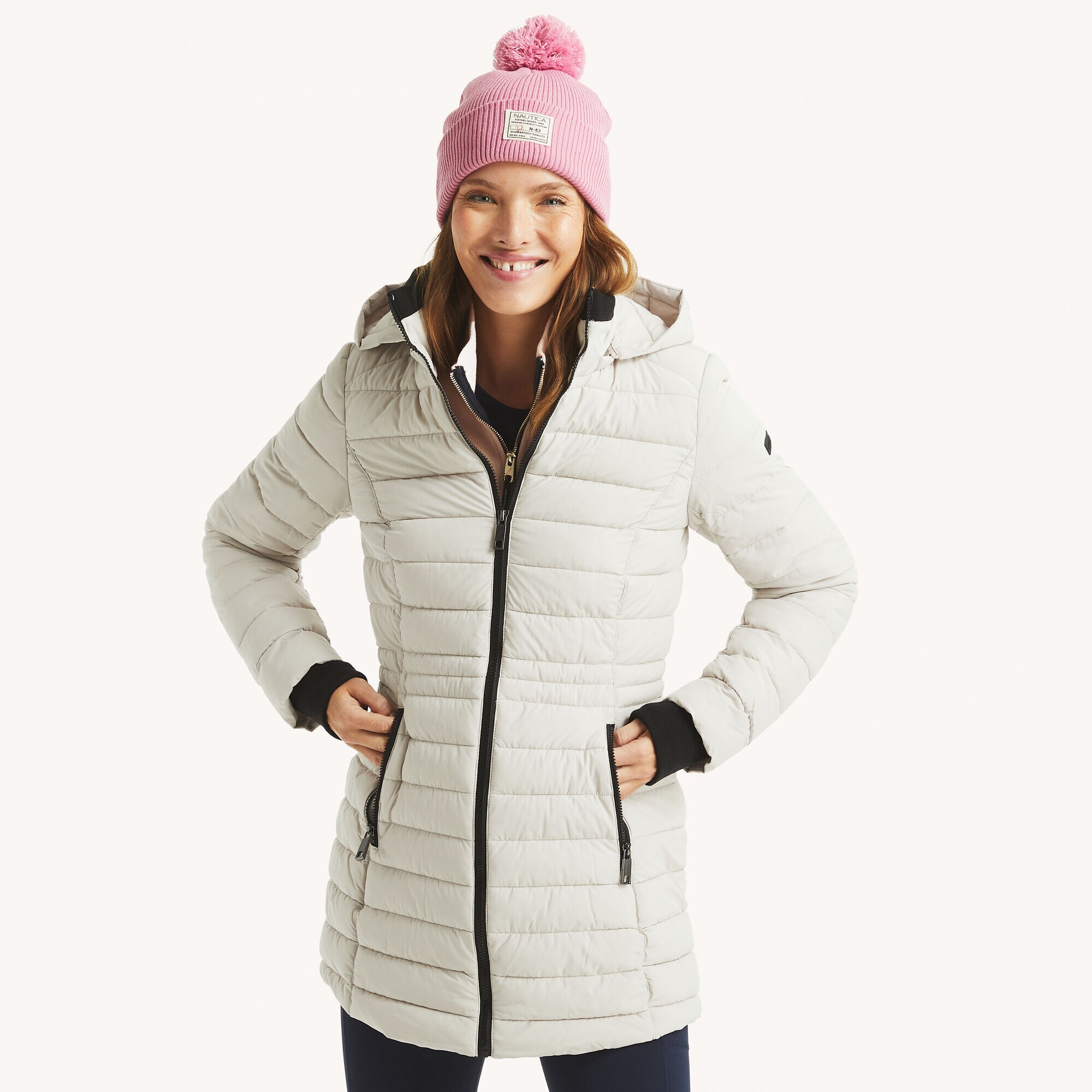 Puffer Jacket With Removable Hood,Light Grey,large