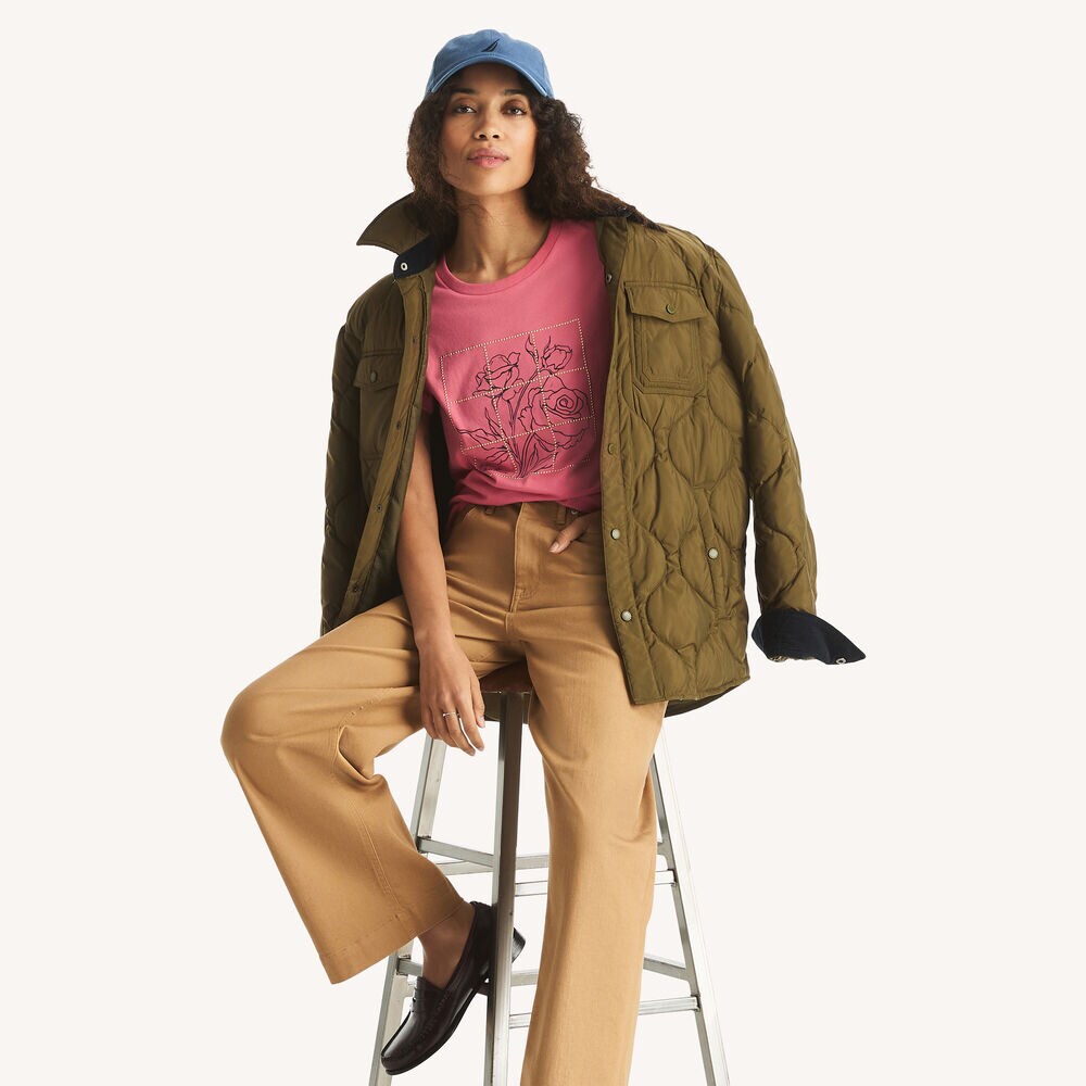 Modern Flowers Studded Graphic T-Shirt,Desert Rose,large