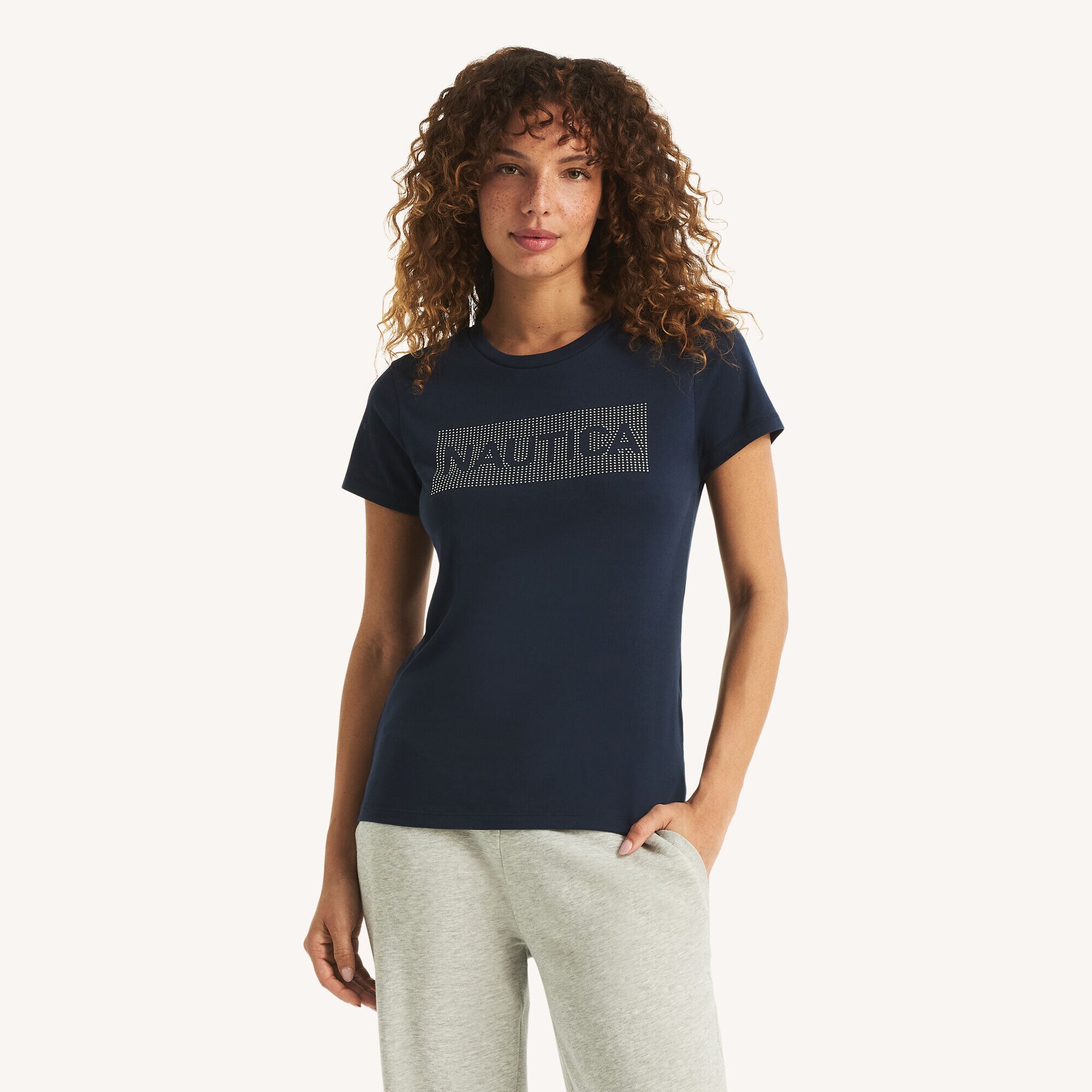 Rhinestone Logo Graphic T-Shirt (00705211707372 Women T-Shirts) photo