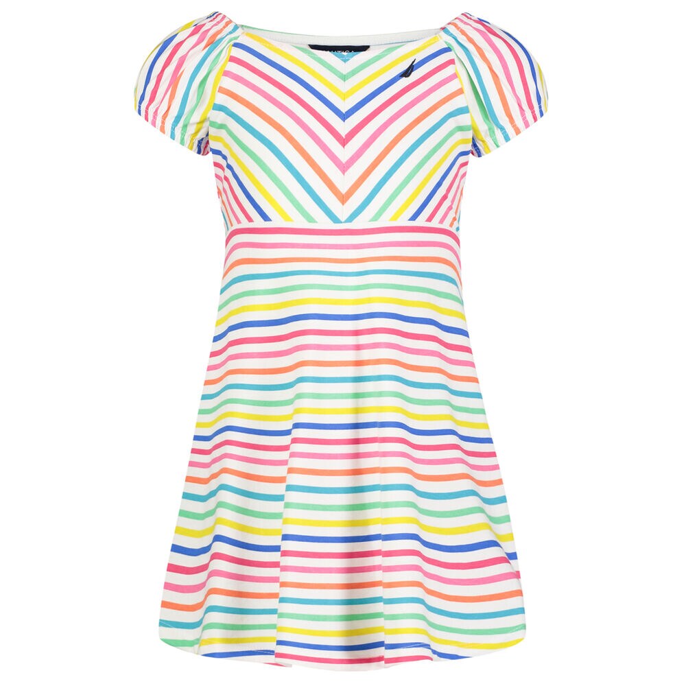 Girls' Empire Striped Dress (7-16),Antique White Wash,large