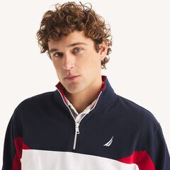 Quarter-Zip Colorblock Sweatshirt,Stellar Blue Heather,large