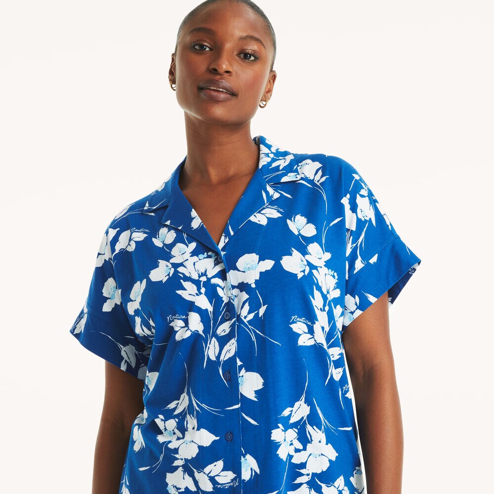 Printed Pajama Short Set,Marine Blue,large