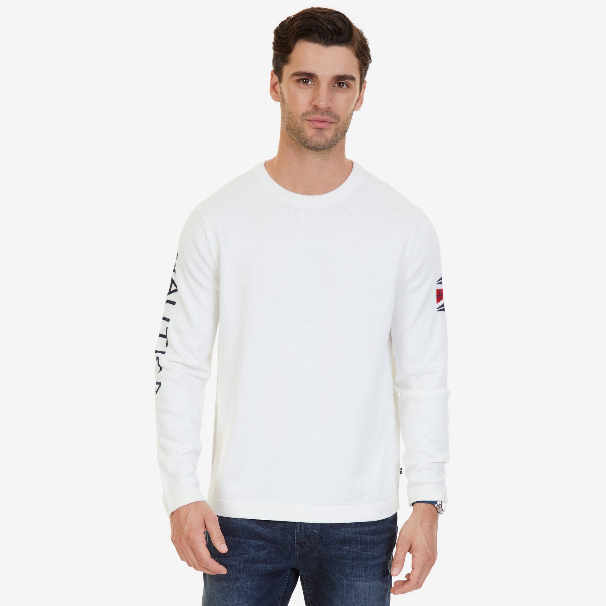 Nautica Signature Crew Neck Sweater,Marshmallow,large