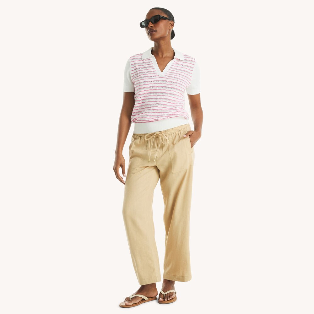 Wave Stitch Short-Sleeve Sweater,Bright White,large