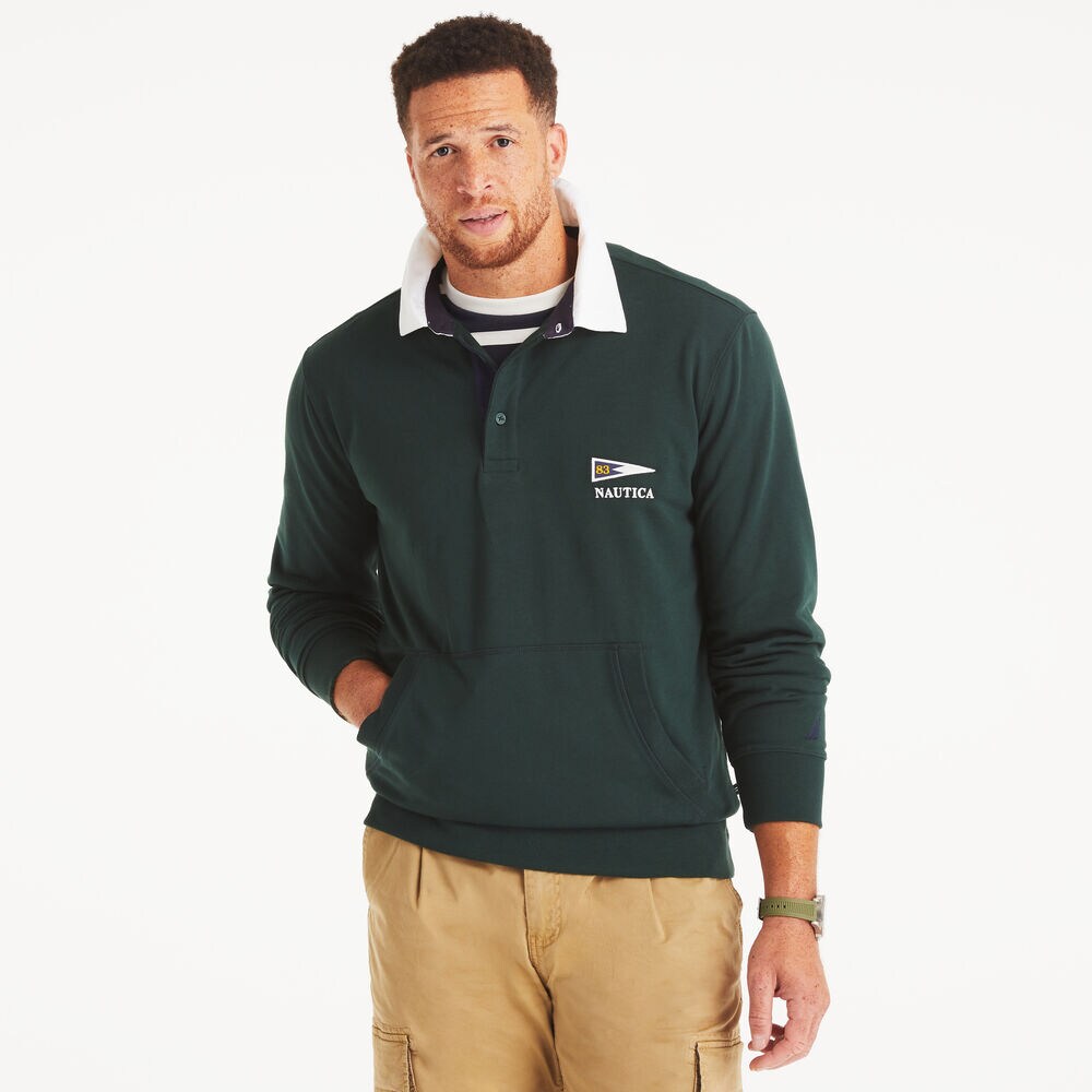 Big & Tall Classic Fit Long-Sleeve Polo Sweatshirt,Kelp Seas,large