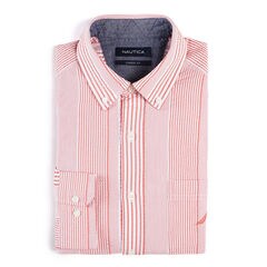 CLASSIC FIT SEERSUCKER STRIPE SHIRT,Coral Dream,large