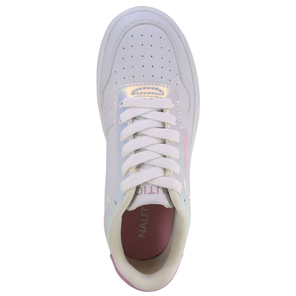 Girls' Holographic Lace-Up Sneaker,Antique White Wash,large