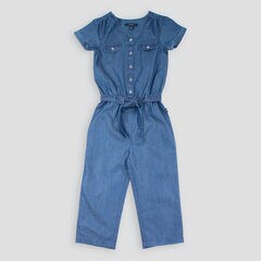 LITTLE GIRLS' WOVEN CHAMBRAY JUMPSUIT (4-7),Clear Sky Blue,large