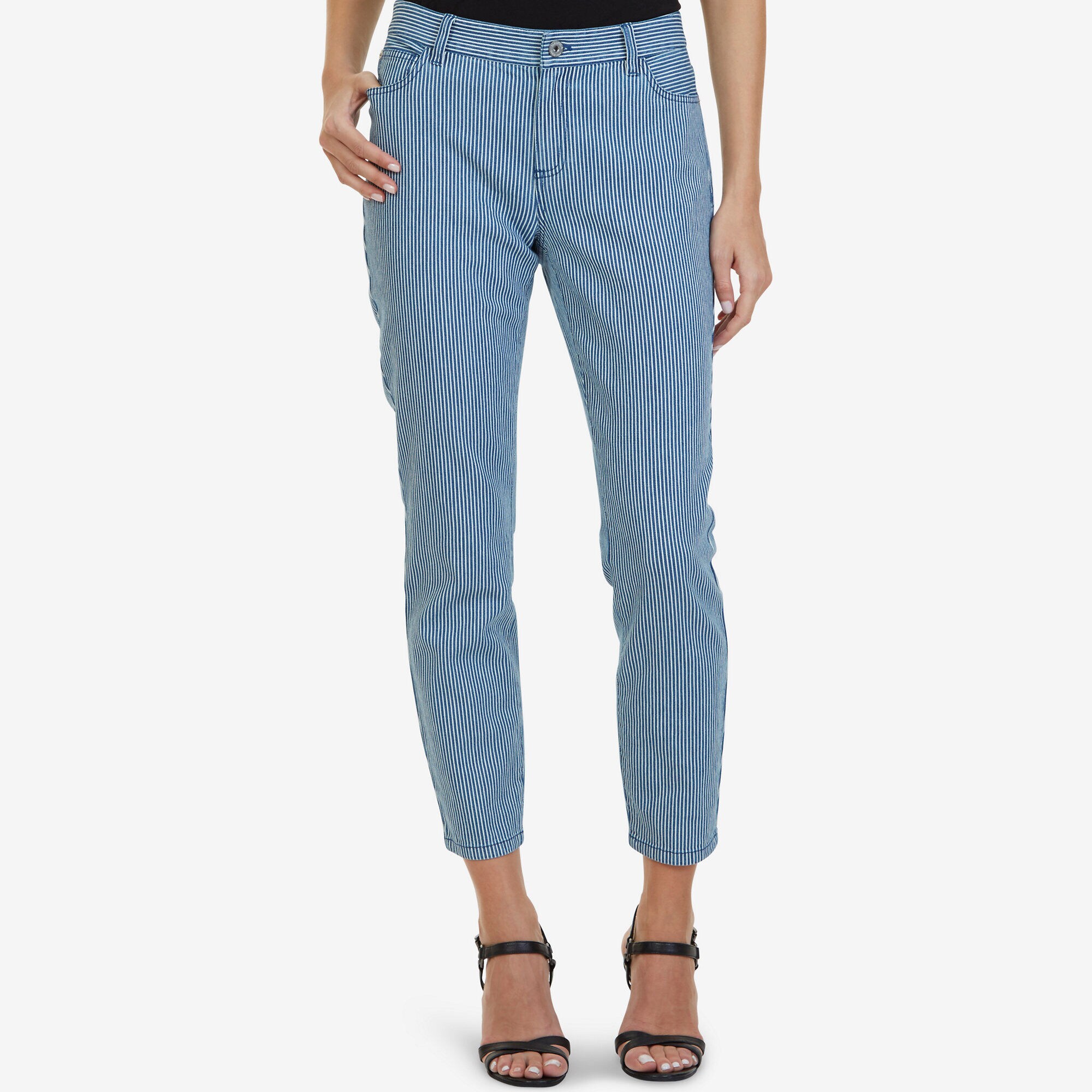 Railroad Stripe Skinny Jeans,Yacht Club Blue,large